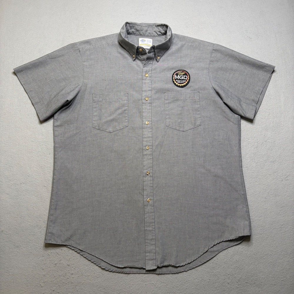 Riverside Work Shirt‎ Mens 17.5 Gray Miller Genuine Draft MGD Vintage 70s Patch